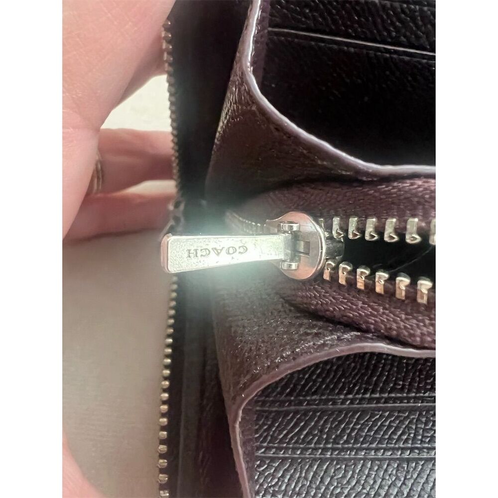 Coach Women's Purple Zip-Around Wallet Pebble Leather - Picture 6 of 9